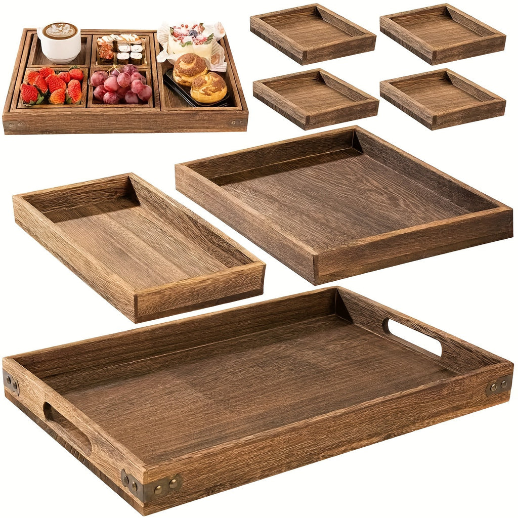 Rustic Wooden Tray Set with Handles (7pcs)-0