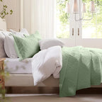 Grass Green Microfiber 3-Piece 150GSM Bedspread Set - Queen Size-3