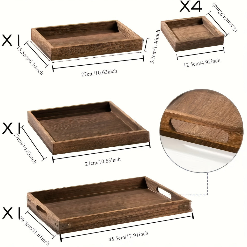 Rustic Wooden Tray Set with Handles (7pcs)-1