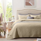 Beige Microfiber 3-Piece 150GSM Bedspread Set - King Size-2