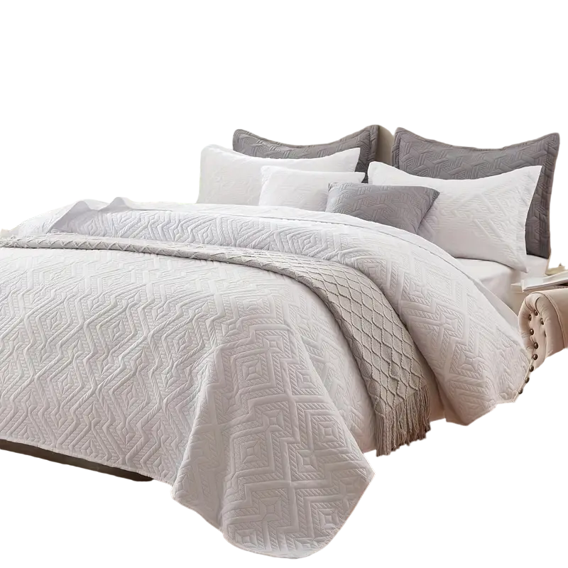 White Microfiber 3-Piece 150GSM Bedspread Set - Queen Size-0