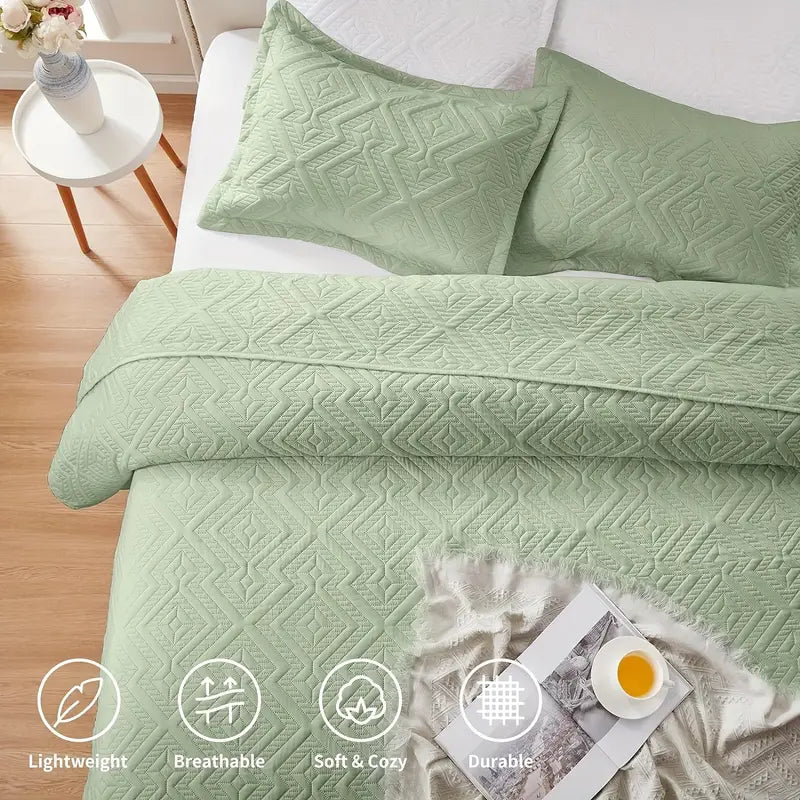 Grass Green Microfiber 3-Piece 150GSM Bedspread Set - Queen Size-4