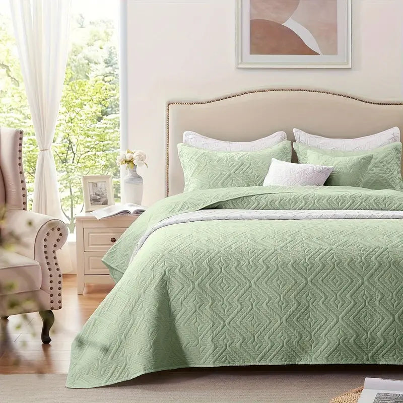 Grass Green Microfiber 3-Piece 150GSM Bedspread Set - King Size-1