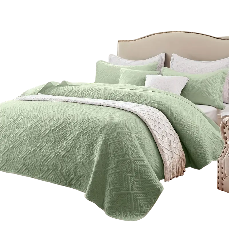 Grass Green Microfiber 3-Piece 150GSM Bedspread Set - King Size-0