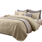 Beige Microfiber 3-Piece 150GSM Bedspread Set - Queen Size-0
