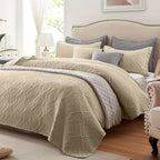 Beige Microfiber 3-Piece 150GSM Bedspread Set - King Size-1
