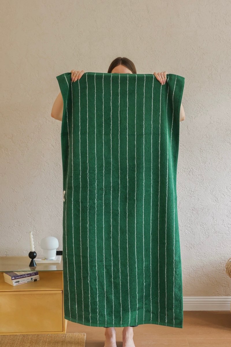 Modern Earthy Tone Pinstripe Bath Towel — 100% Long-Staple Cotton, Soft, Plush & Absorbent-0