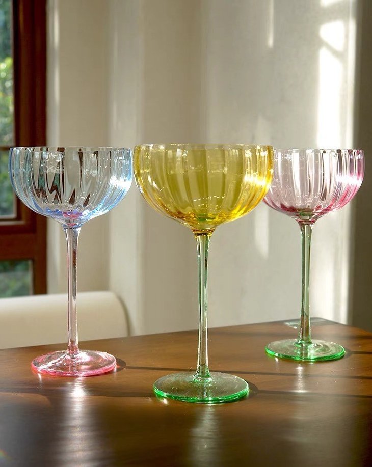 Hand Blown Retro Pastel Coloured Cocktail Glasses Coupe Set of 4 ( $22.5 Each )-2