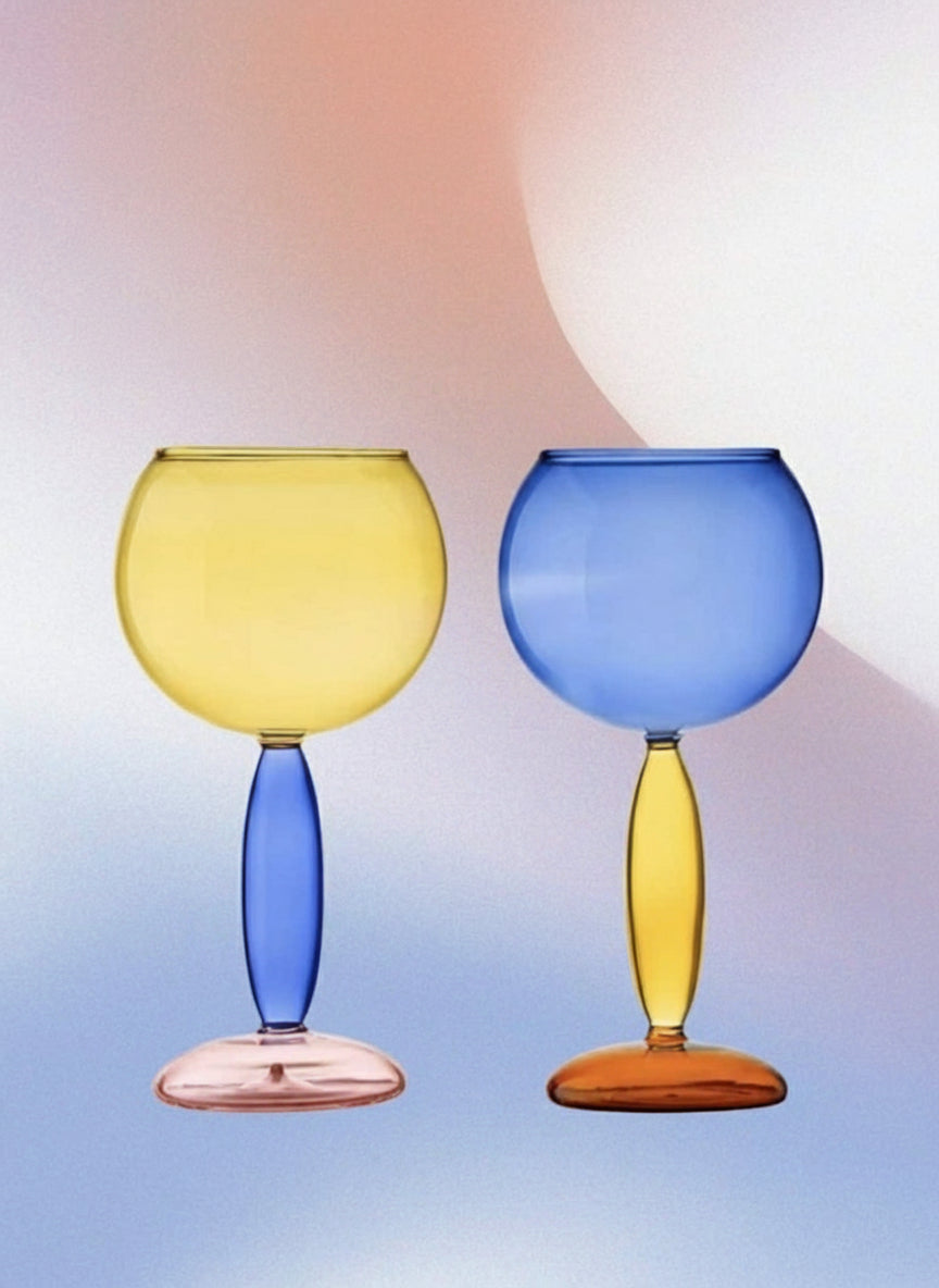 Set Of 2 Pcs Handblown Colored Burgundy / Bordeaux Wine Glasses-7