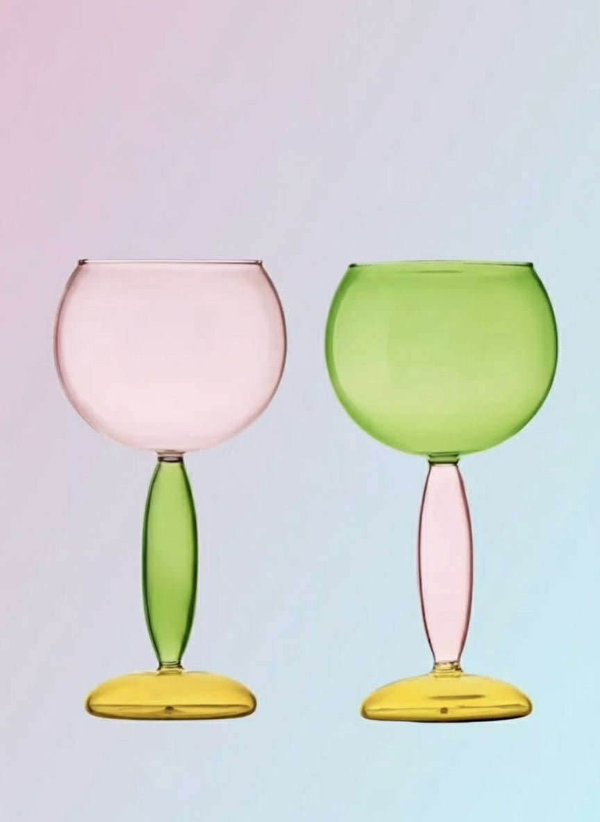 Set Of 2 Pcs Handblown Colored Burgundy / Bordeaux Wine Glasses-8