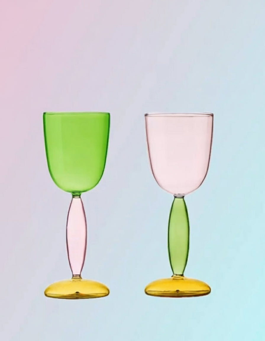 Set Of 2 Pcs Handblown Colored Burgundy / Bordeaux Wine Glasses-6