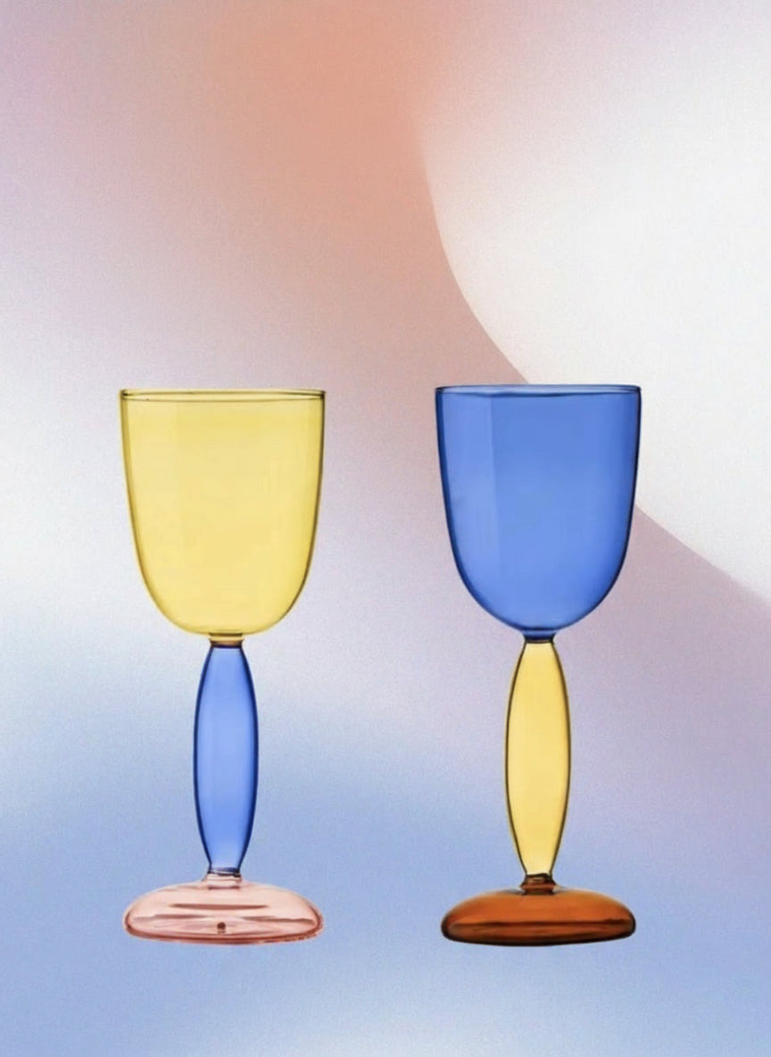 Set Of 2 Pcs Handblown Colored Burgundy / Bordeaux Wine Glasses-5