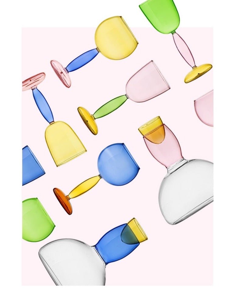 Set Of 2 Pcs Handblown Colored Burgundy / Bordeaux Wine Glasses-4