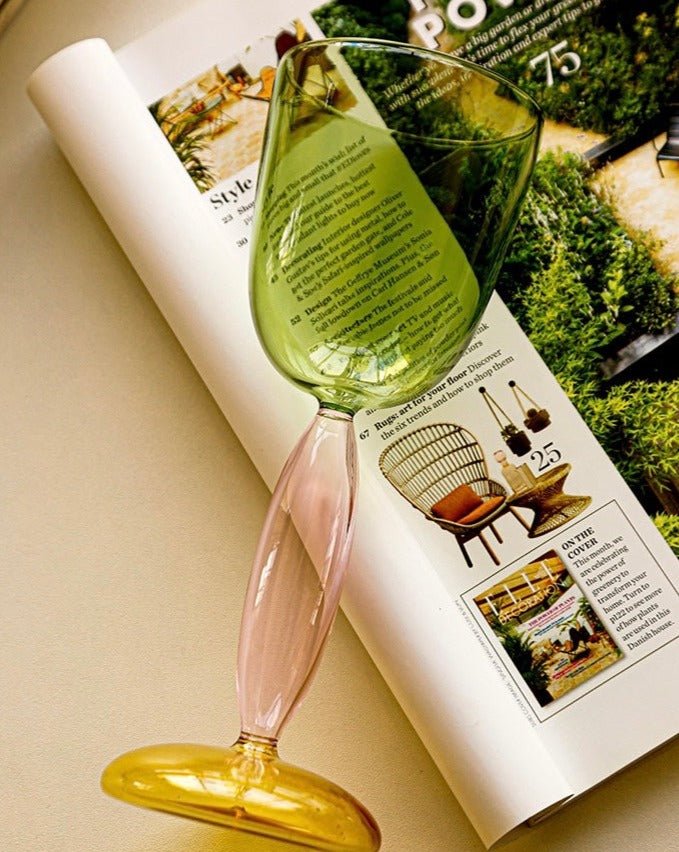 Set Of 2 Pcs Handblown Colored Burgundy / Bordeaux Wine Glasses-2