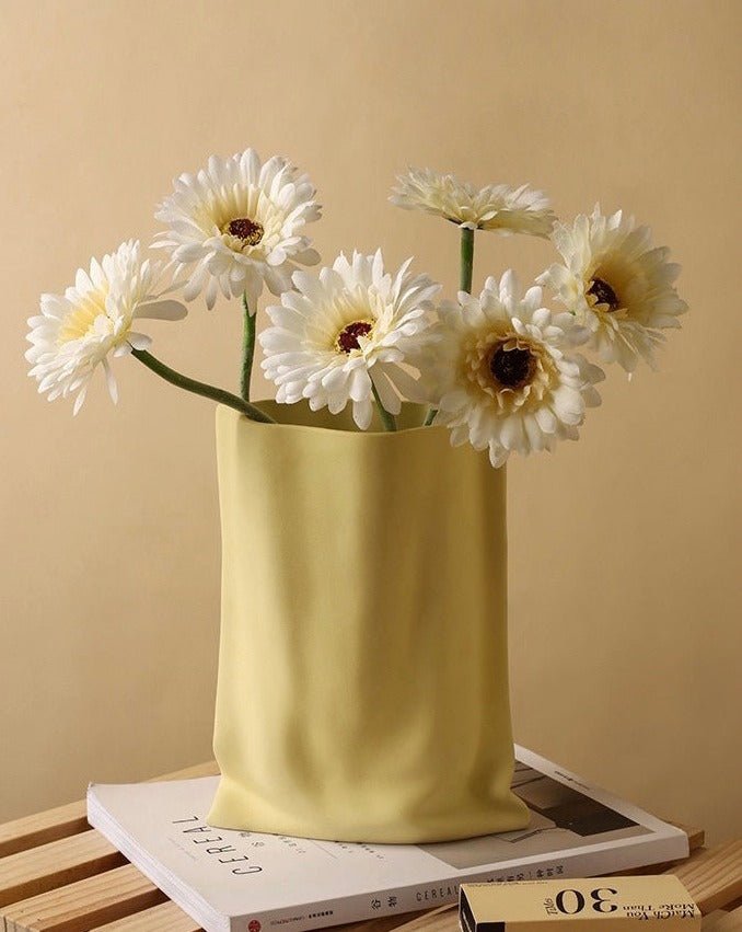 Handmade Ceramic Wrinkle Vase | Morandi Color | Unique Decorative Piece-3