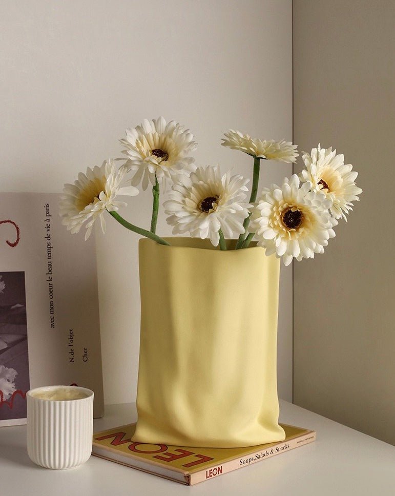 Handmade Ceramic Wrinkle Vase | Morandi Color | Unique Decorative Piece-2