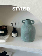 Handmade Wabi Sabi Abstract Pottery Vase, Crude Rustic Decorative Flower Vessel-8