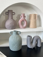 Handmade Wabi Sabi Abstract Pottery Vase, Crude Rustic Decorative Flower Vessel-0