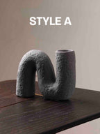 Handmade Wabi Sabi Abstract Pottery Vase, Crude Rustic Decorative Flower Vessel-5