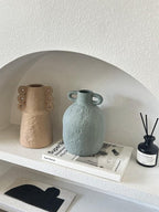 Handmade Wabi Sabi Abstract Pottery Vase, Crude Rustic Decorative Flower Vessel-4