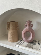 Handmade Wabi Sabi Abstract Pottery Vase, Crude Rustic Decorative Flower Vessel-3