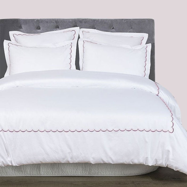Scallops - Cotton Sateen Embroidered Edge Duvet Cover Sets-5