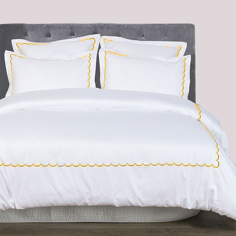 Scallops - Cotton Sateen Embroidered Edge Duvet Cover Sets-6