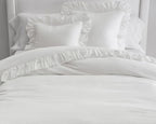 White - 100% Pure Linen | Linen Cotton Mix | 3 Piece Ruffle Duvet Cover Set | Handmade | Pre-washed | Soft-0