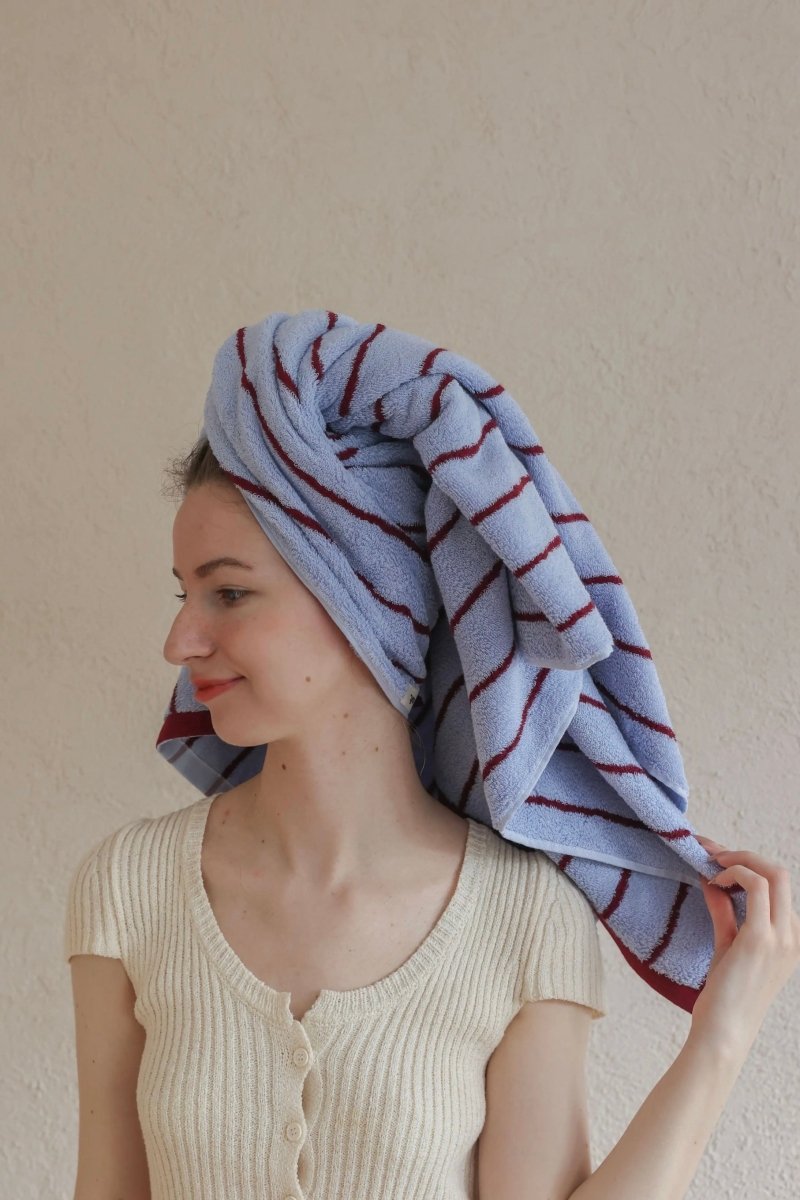 Modern Misty Blue Stripe Bath Towel — 100% Long-Staple Cotton, Soft, Plush & Absorbent-2