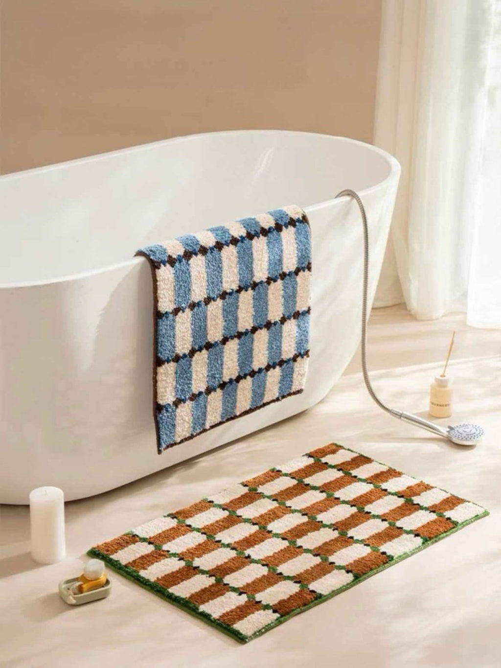Retro Checker Bath Rug, Machine-washable, Ultra Soft & Absorbent-0