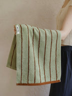 Retro Earthy-tone Pinstripe Bath Towel — 100% Long-Staple Cotton, Soft, Plush & Absorbent-8
