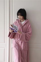 Retro Hooded Stripe Bathrobe, 100% ORGANIC Long-stapled Cotton-0