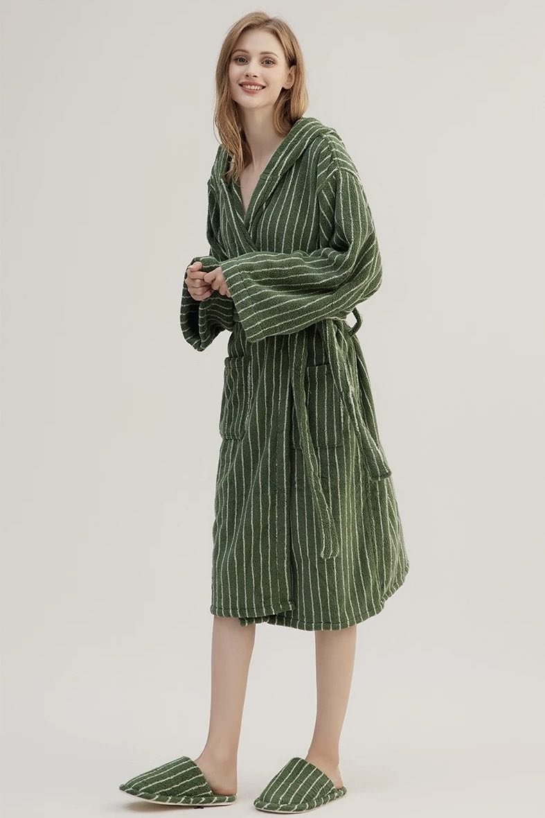 Retro Hooded Stripe Bathrobe, 100% ORGANIC Long-stapled Cotton-2
