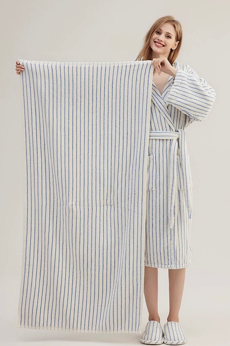 Retro Soft 100% Long-stapled Cotton Striped Bath Towel-0