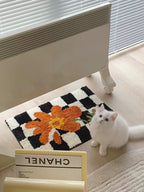 Soft Contemporary Floral Checker Bath Rug, Absorbent, Anti-slippery Mat-3