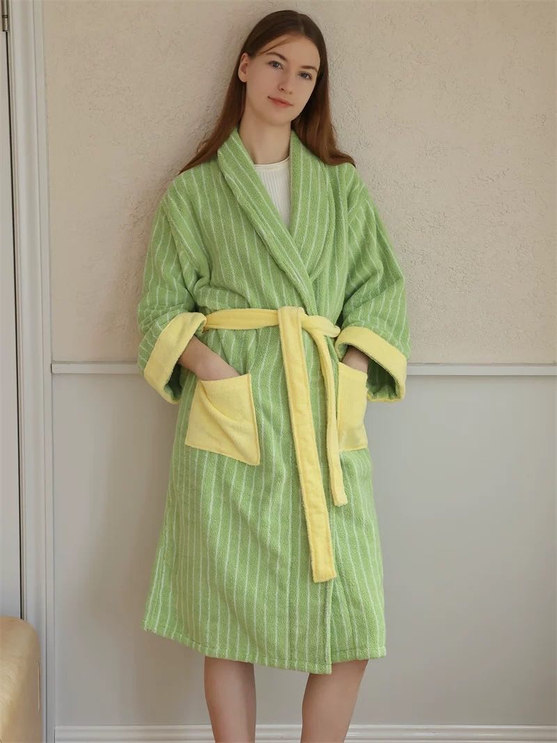 Ultra Soft Dopamine Stripe Bathrobe - 100% Organic Long-stapled Cotton-0
