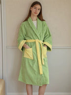 Ultra Soft Dopamine Stripe Bathrobe - 100% Organic Long-stapled Cotton-0