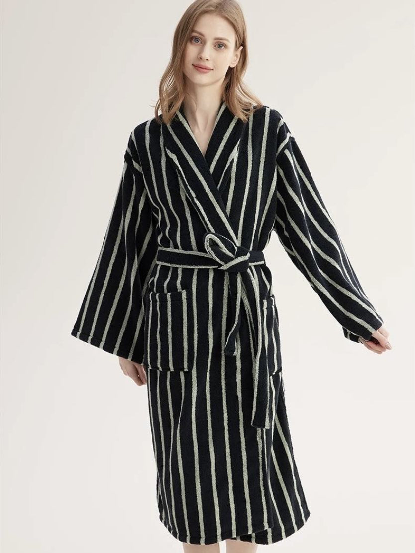 Ultra Soft Retro Stripe Bathrobe - 100% Organic Long-stapled Cotton-2