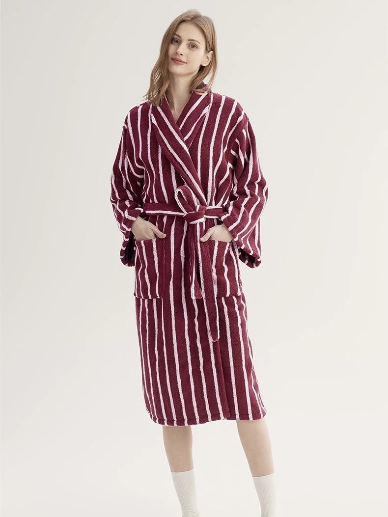 Ultra Soft Retro Stripe Bathrobe - 100% Organic Long-stapled Cotton-3