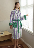 Ultra Soft Whimsical Retro Stripe Bathrobe - 100% Organic Long-stapled Cotton-0