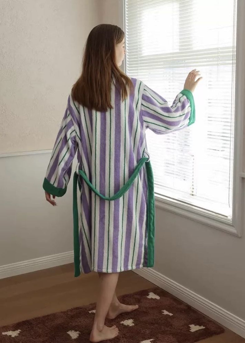 Ultra Soft Whimsical Retro Stripe Bathrobe - 100% Organic Long-stapled Cotton-2