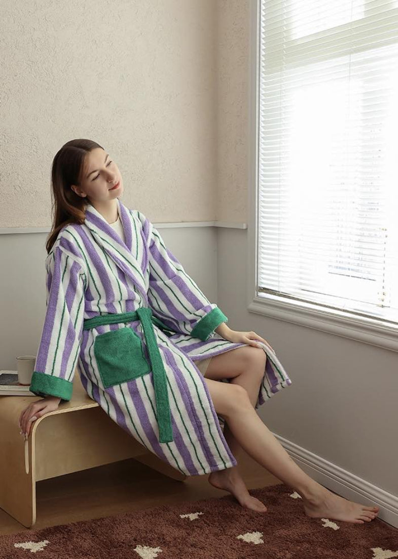 Ultra Soft Whimsical Retro Stripe Bathrobe - 100% Organic Long-stapled Cotton-1