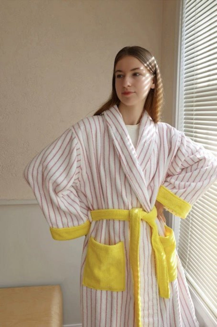 Ultra Soft Whimsical Stripe Bathrobe - 100% Organic Long-stapled Cotton-4