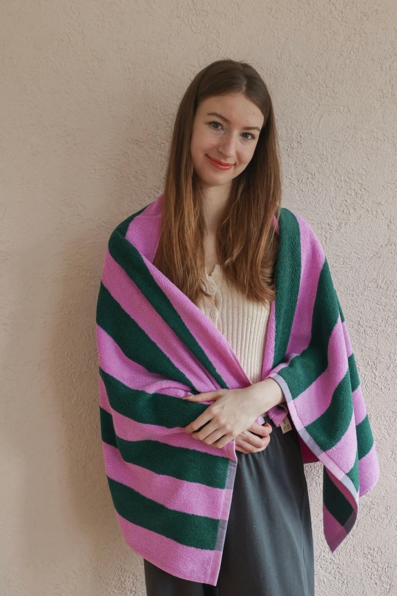 Whimsical Dopamine Cabana Stripe Bath Towel, 100% Cotton, Ultra Soft & Absorbent-4